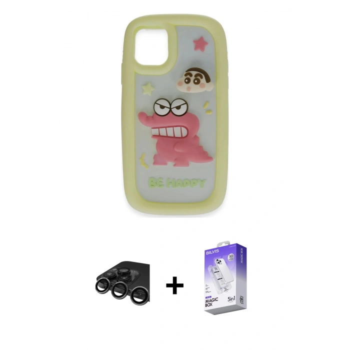 MARSİLYAN™- iPhone 15 Pro Kılıf Akış Yansıma - Siyah Bilvis 5in1 3D Magic Cam Ekran Koruyucu + Raze Metal Kamera Lens - TMGI