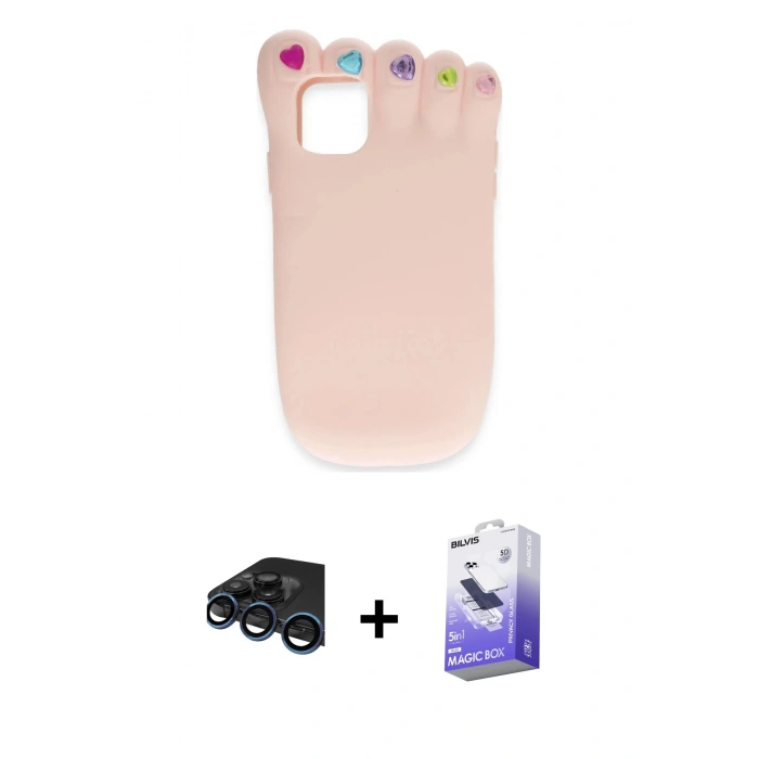 MARSİLYAN™- iPhone 15 Pro Kılıf Akış Yansıma - Siyah Bilvis 5in1 5D Magic Hayalet Cam Ekran Koruyucu + Raze Metal Kamera Lens - LT