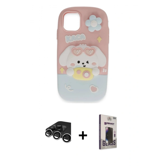 MARSİLYAN™- iPhone 15 Pro Kılıf Akış Yansıma - Siyah Bilvis Hayalet Cam Ekran Koruyucu + Raze Metal Kamera Lens - GS