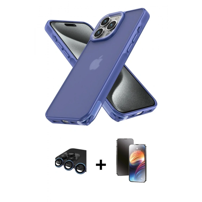 MARSİLYAN™- iPhone 15 Pro Kılıf Atlas Form - Siyah 3D Antistatik Mat Seramik Nano Ekran Koruyucu + Raze Metal Kamera Lens - LT