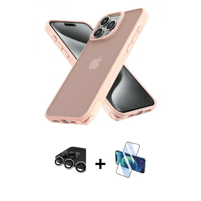 MARSİLYAN™- iPhone 15 Pro Kılıf Atlas Form - Siyah 3D Antistatik Seramik Nano Ekran Koruyucu + Raze Metal Kamera Lens - GS