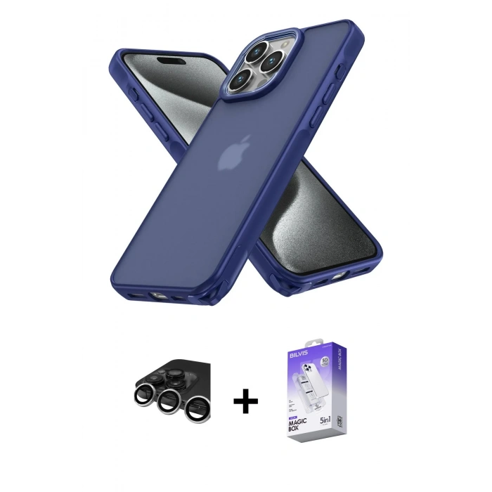 MARSİLYAN™- iPhone 15 Pro Kılıf Atlas Form - Siyah Bilvis 5in1 3D Magic Cam Ekran Koruyucu + Raze Metal Kamera Lens - GS