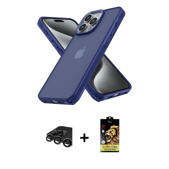 MARSİLYAN™- iPhone 15 Pro Kılıf Atlas Form - Siyah Buffer Cam Ekran Koruyucu + Raze Metal Kamera Lens - TMGI
