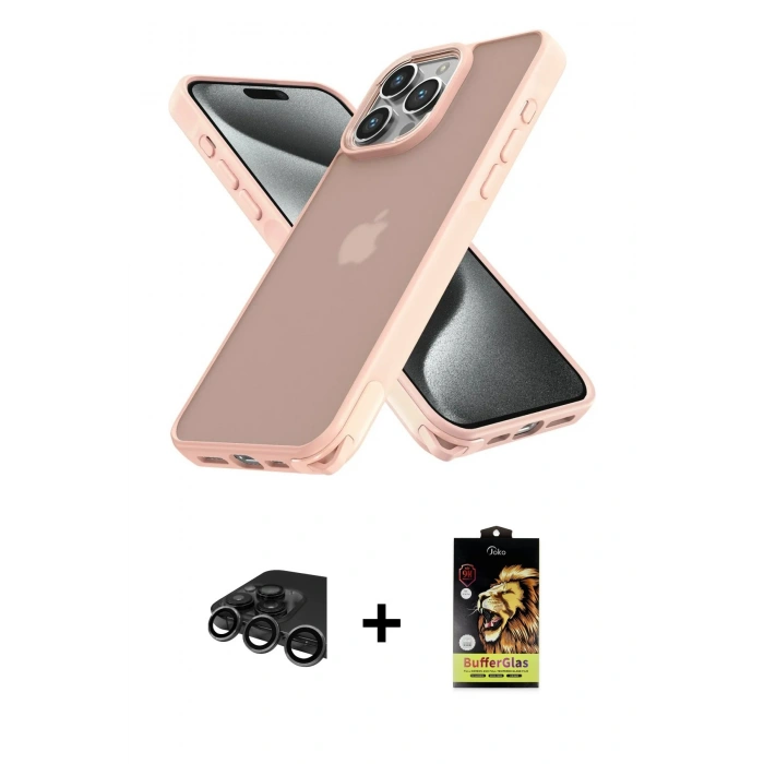 MARSİLYAN™- iPhone 15 Pro Kılıf Atlas Form - Siyah Buffer Cam Ekran Koruyucu + Raze Metal Kamera Lens - TMGI