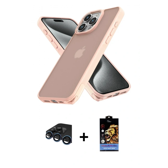 MARSİLYAN™- iPhone 15 Pro Kılıf Atlas Form - Siyah Buffer Hayalet Cam Ekran Koruyucu + Raze Metal Kamera Lens - LT
