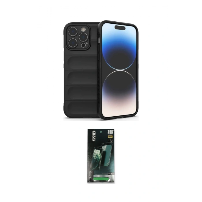 MARSİLYAN™- iPhone 15 Pro Kılıf Atlas Koleksiyonu - Siyah 360 Mat Full Body Arka Koruyucu