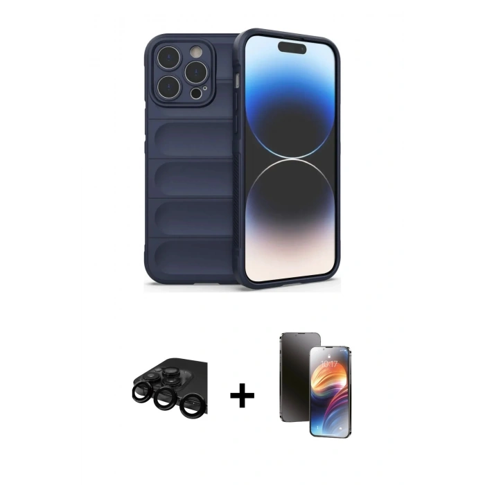 MARSİLYAN™- iPhone 15 Pro Kılıf Atlas Koleksiyonu - Siyah 3D Antistatik Mat Seramik Nano Ekran Koruyucu + Raze Metal Kamera Lens - SH