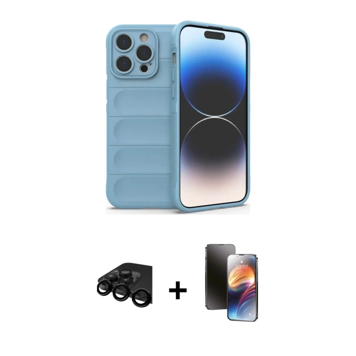 MARSİLYAN™- iPhone 15 Pro Kılıf Atlas Koleksiyonu - Siyah 3D Antistatik Mat Seramik Nano Ekran Koruyucu + Raze Metal Kamera Lens - SH