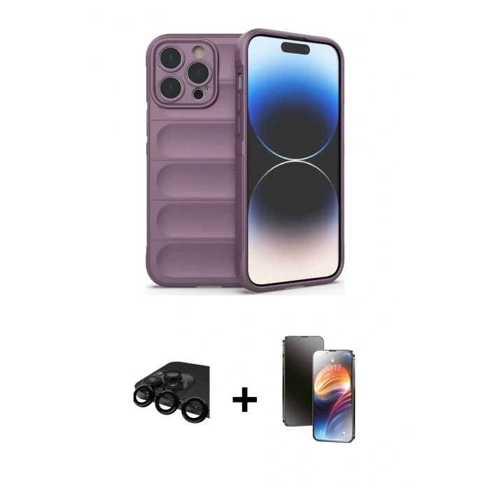 MARSİLYAN™- iPhone 15 Pro Kılıf Atlas Koleksiyonu - Siyah 3D Antistatik Mat Seramik Nano Ekran Koruyucu + Raze Metal Kamera Lens - SH