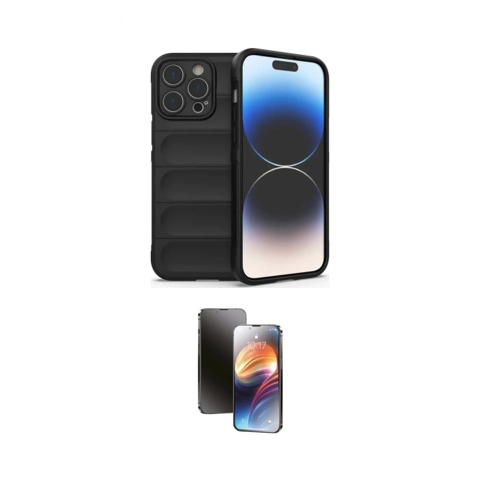 MARSİLYAN™- iPhone 15 Pro Kılıf Atlas Koleksiyonu - Siyah 3D Antistatik Mat Seramik Nano Ekran Koruyucu
