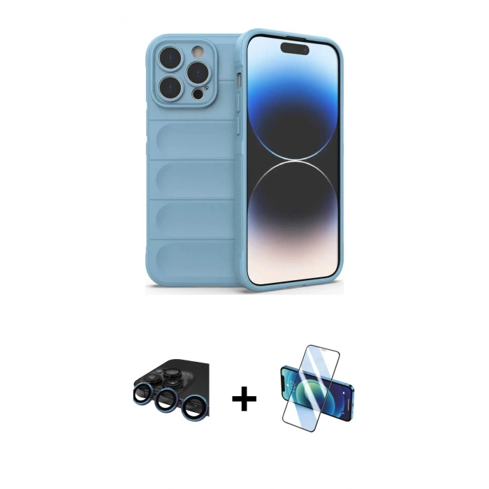 MARSİLYAN™- iPhone 15 Pro Kılıf Atlas Koleksiyonu - Siyah 3D Antistatik Seramik Nano Ekran Koruyucu + Raze Metal Kamera Lens - LT