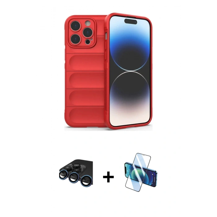 MARSİLYAN™- iPhone 15 Pro Kılıf Atlas Koleksiyonu - Siyah 3D Antistatik Seramik Nano Ekran Koruyucu + Raze Metal Kamera Lens - LT