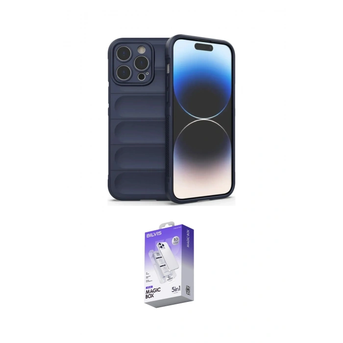MARSİLYAN™- iPhone 15 Pro Kılıf Atlas Koleksiyonu - Siyah Bilvis 5in1 3D Magic Cam Ekran Koruyucu