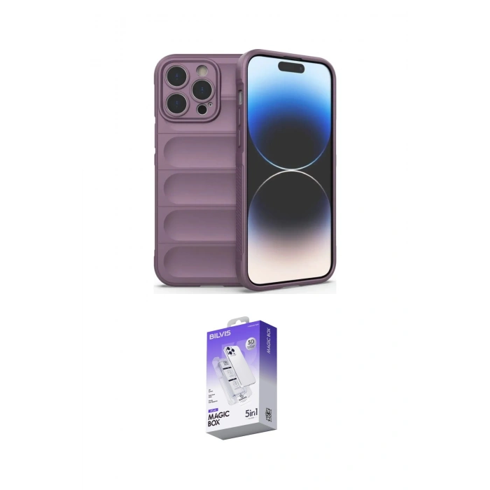 MARSİLYAN™- iPhone 15 Pro Kılıf Atlas Koleksiyonu - Siyah Bilvis 5in1 3D Magic Cam Ekran Koruyucu