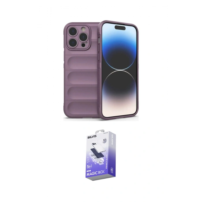 MARSİLYAN™- iPhone 15 Pro Kılıf Atlas Koleksiyonu - Siyah Bilvis 5in1 5D Magic Hayalet Cam Ekran Koruyucu