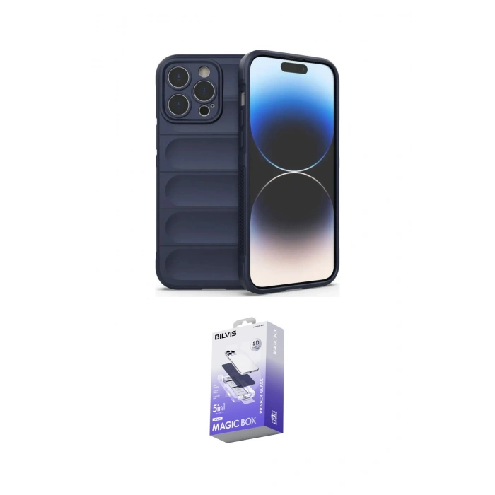 MARSİLYAN™- iPhone 15 Pro Kılıf Atlas Koleksiyonu - Siyah Bilvis 5in1 5D Magic Hayalet Cam Ekran Koruyucu