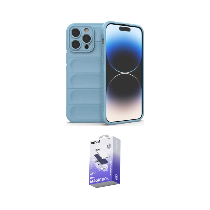 MARSİLYAN™- iPhone 15 Pro Kılıf Atlas Koleksiyonu - Siyah Bilvis 5in1 5D Magic Hayalet Cam Ekran Koruyucu