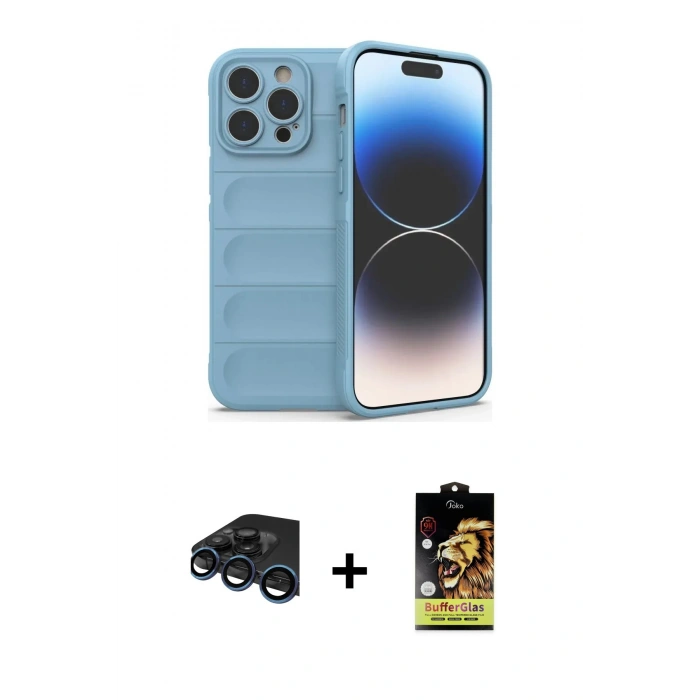 MARSİLYAN™- iPhone 15 Pro Kılıf Atlas Koleksiyonu - Siyah Buffer Cam Ekran Koruyucu + Raze Metal Kamera Lens - LT