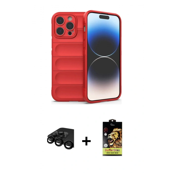 MARSİLYAN™- iPhone 15 Pro Kılıf Atlas Koleksiyonu - Siyah Buffer Cam Ekran Koruyucu + Raze Metal Kamera Lens - SH