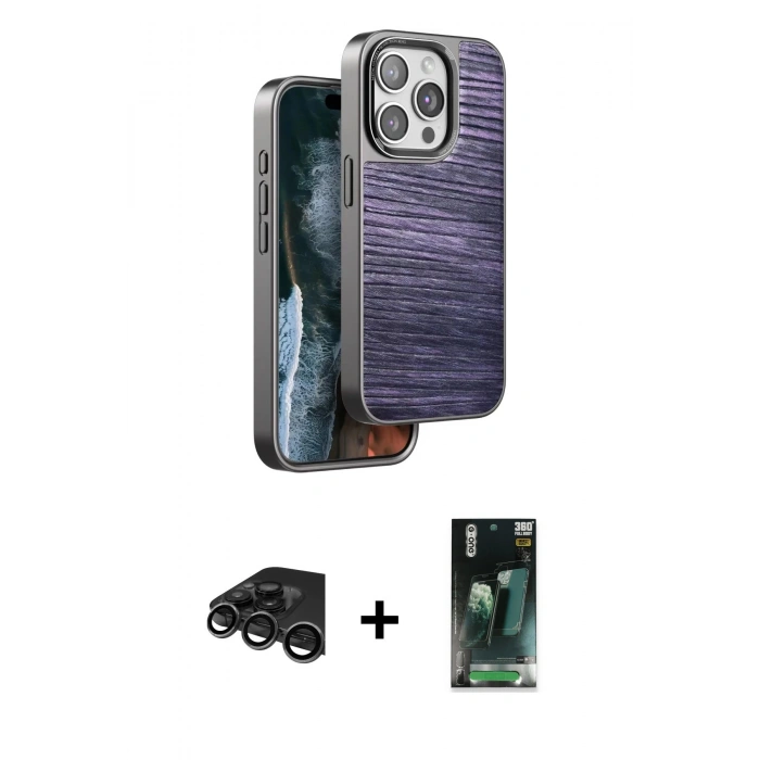 MARSİLYAN™- iPhone 15 Pro Kılıf Atlas Minimal Özel Seri - Şeffaf 360 Full Body Arka Koruyucu + Raze Metal Kamera Lens - TMGI