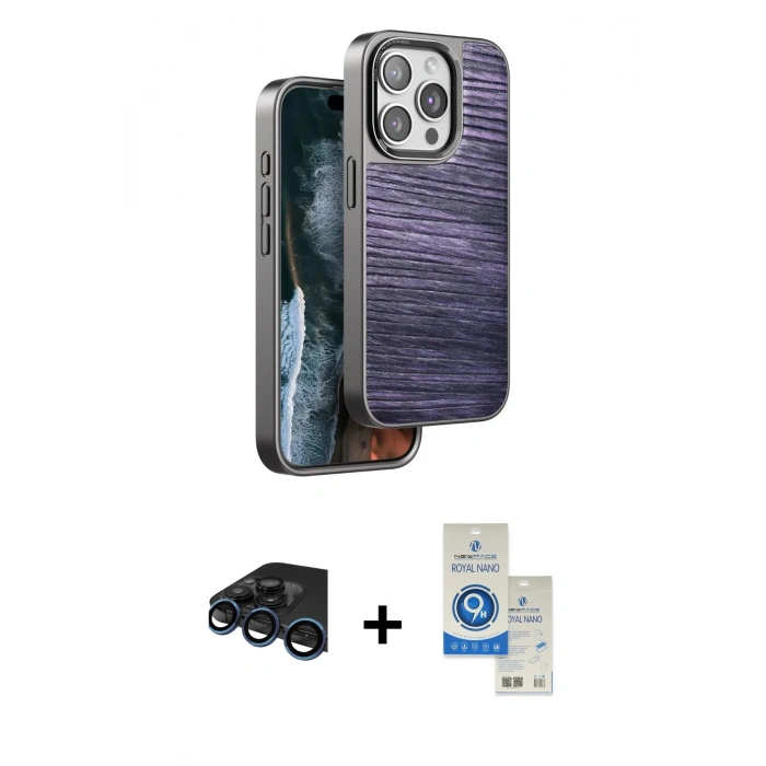 MARSİLYAN™- iPhone 15 Pro Kılıf Atlas Minimal Özel Seri - Şeffaf Royal Nano Ekran Koruyucu + Raze Metal Kamera Lens - LT