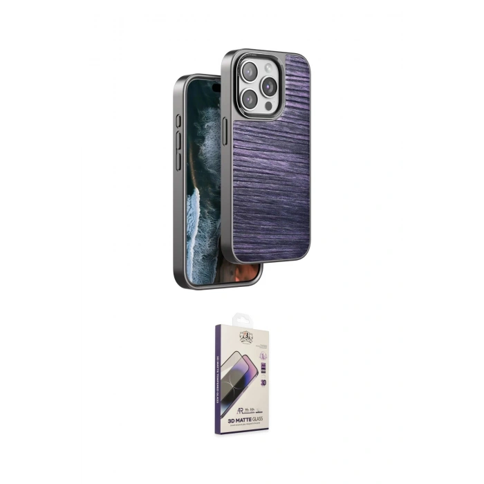 MARSİLYAN™- iPhone 15 Pro Kılıf Atlas Minimal Özel Seri - Siyah Bilvis 3D Mat Cam Ekran Koruyucu