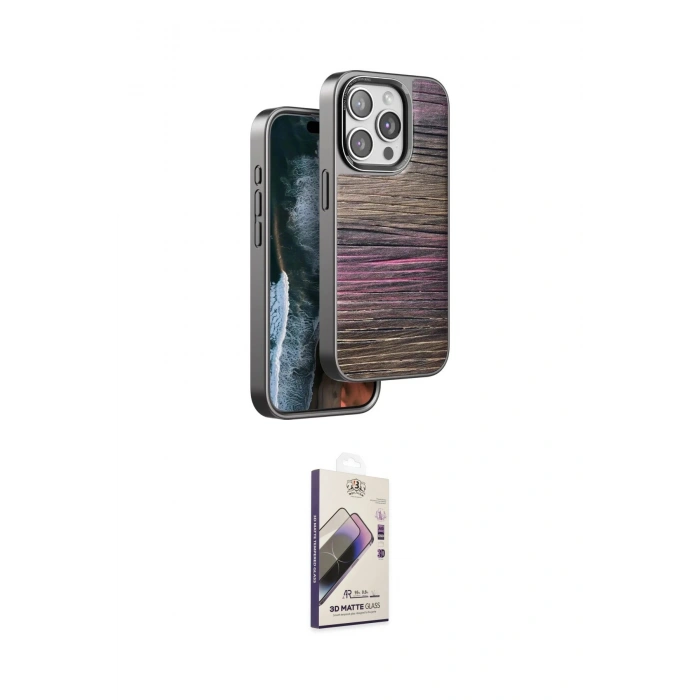 MARSİLYAN™- iPhone 15 Pro Kılıf Atlas Minimal Özel Seri - Siyah Bilvis 3D Mat Cam Ekran Koruyucu