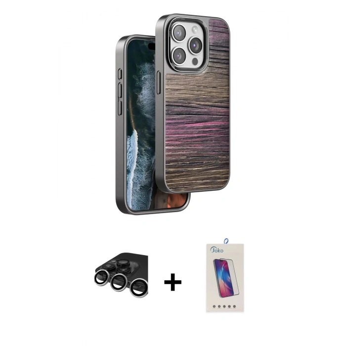 MARSİLYAN™- iPhone 15 Pro Kılıf Atlas Minimal Özel Seri - Siyah Joko 5D Cam + Raze Metal Kamera Lens - GS
