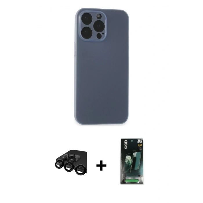 MARSİLYAN™- iPhone 15 Pro Kılıf Atlas Minimal Prime - Şeffaf 360 Full Body Arka Koruyucu + Raze Metal Kamera Lens - SH
