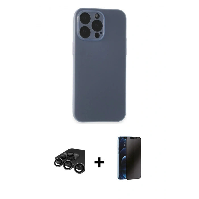 MARSİLYAN™- iPhone 15 Pro Kılıf Atlas Minimal Prime - Siyah 3D Antistatik Hayalet Cam Ekran Koruyucu + Raze Metal Kamera Lens - TMGI