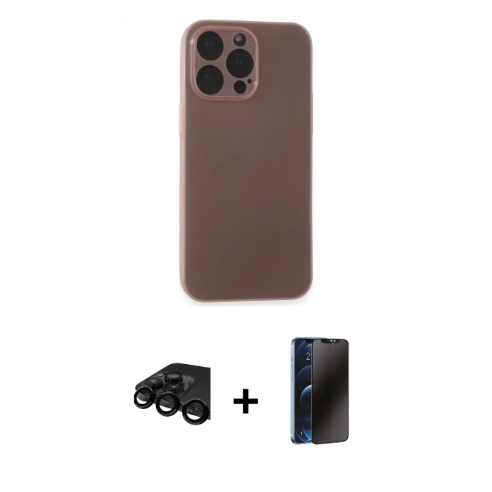 MARSİLYAN™- iPhone 15 Pro Kılıf Atlas Minimal Prime - Siyah 3D Antistatik Hayalet Cam Ekran Koruyucu + Raze Metal Kamera Lens - SH