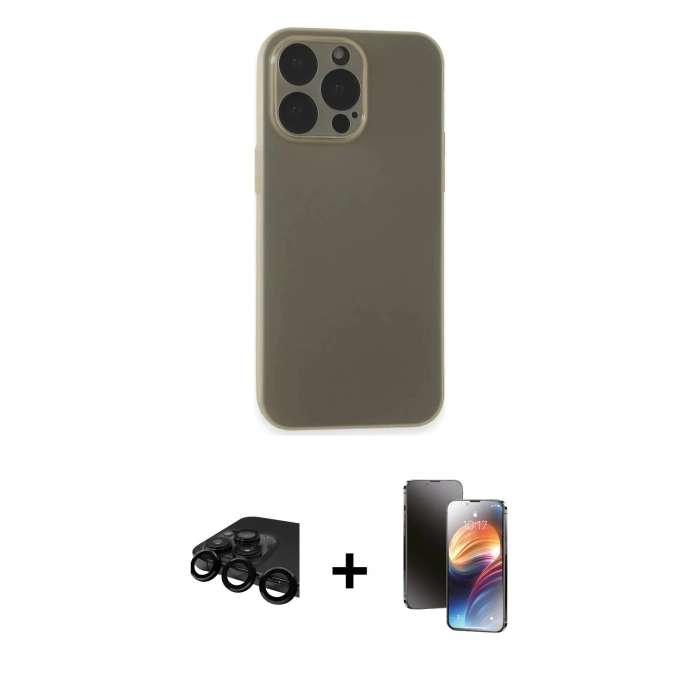 MARSİLYAN™- iPhone 15 Pro Kılıf Atlas Minimal Prime - Siyah 3D Antistatik Mat Seramik Nano Ekran Koruyucu + Raze Metal Kamera Lens - SH