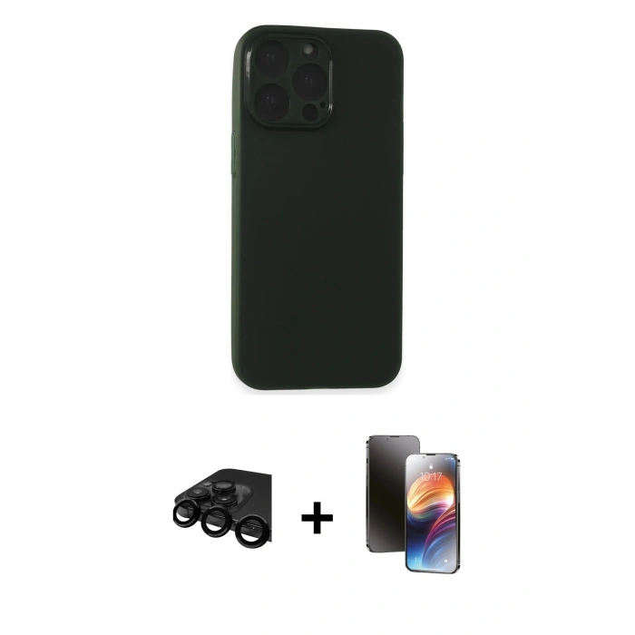 MARSİLYAN™- iPhone 15 Pro Kılıf Atlas Minimal Prime - Siyah 3D Antistatik Mat Seramik Nano Ekran Koruyucu + Raze Metal Kamera Lens - SH