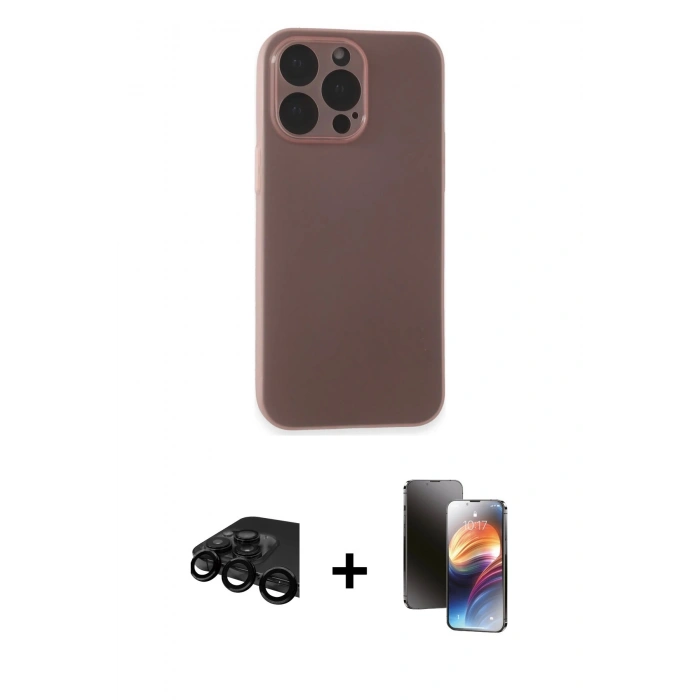 MARSİLYAN™- iPhone 15 Pro Kılıf Atlas Minimal Prime - Siyah 3D Antistatik Mat Seramik Nano Ekran Koruyucu + Raze Metal Kamera Lens - SH