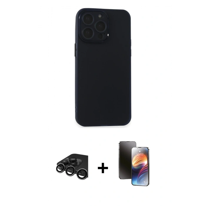 MARSİLYAN™- iPhone 15 Pro Kılıf Atlas Minimal Prime - Siyah 3D Antistatik Mat Seramik Nano Ekran Koruyucu + Raze Metal Kamera Lens - TMGI