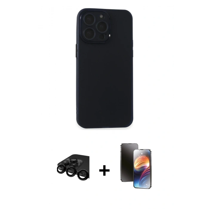 MARSİLYAN™- iPhone 15 Pro Kılıf Atlas Minimal Prime - Siyah 3D Antistatik Mat Seramik Nano Ekran Koruyucu + Raze Metal Kamera Lens - SH