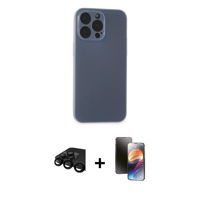MARSİLYAN™- iPhone 15 Pro Kılıf Atlas Minimal Prime - Siyah 3D Antistatik Mat Seramik Nano Ekran Koruyucu + Raze Metal Kamera Lens - SH