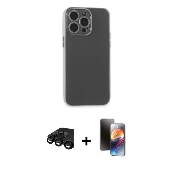 MARSİLYAN™- iPhone 15 Pro Kılıf Atlas Minimal Prime - Siyah 3D Antistatik Mat Seramik Nano Ekran Koruyucu + Raze Metal Kamera Lens - SH