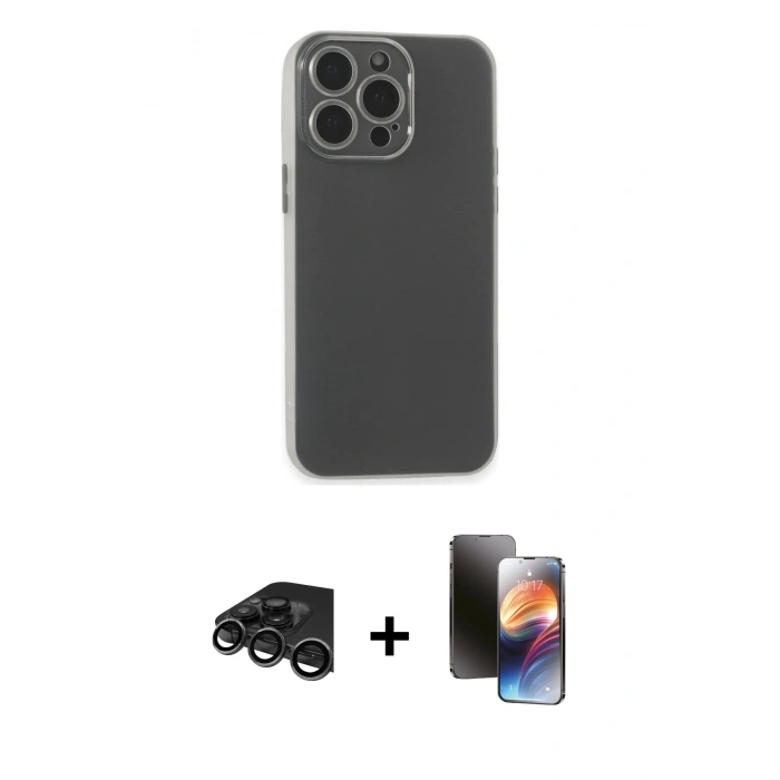 MARSİLYAN™- iPhone 15 Pro Kılıf Atlas Minimal Prime - Siyah 3D Antistatik Mat Seramik Nano Ekran Koruyucu + Raze Metal Kamera Lens - TMGI