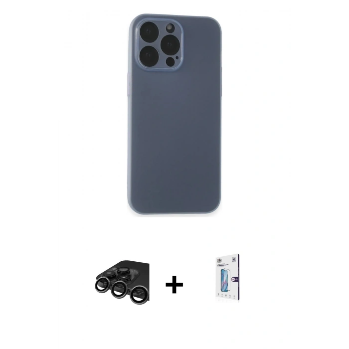 MARSİLYAN™- iPhone 15 Pro Kılıf Atlas Minimal Prime - Siyah Bilvis 0.18mm Plus Cam Ekran Koruyucu + Raze Metal Kamera Lens - TMGI