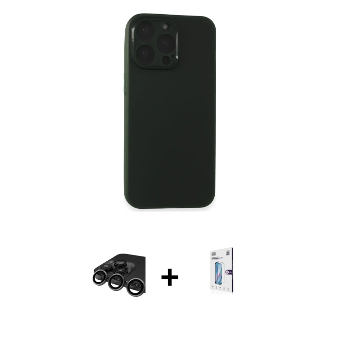 MARSİLYAN™- iPhone 15 Pro Kılıf Atlas Minimal Prime - Siyah Bilvis 0.18mm Plus Cam Ekran Koruyucu + Raze Metal Kamera Lens - TMGI