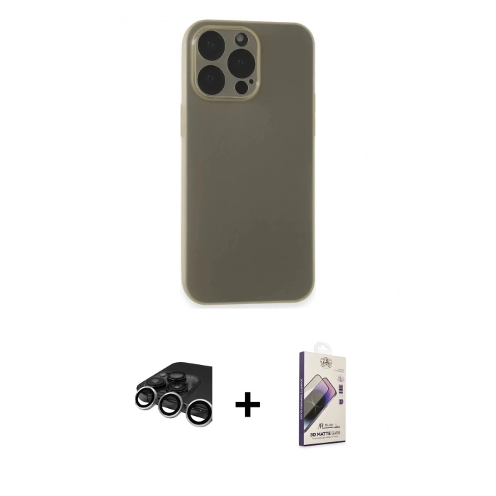 MARSİLYAN™- iPhone 15 Pro Kılıf Atlas Minimal Prime - Siyah Bilvis 3D Mat Cam Ekran Koruyucu + Raze Metal Kamera Lens - GS