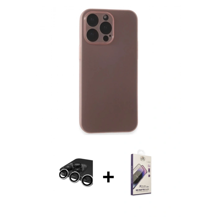 MARSİLYAN™- iPhone 15 Pro Kılıf Atlas Minimal Prime - Siyah Bilvis 3D Mat Cam Ekran Koruyucu + Raze Metal Kamera Lens - GS