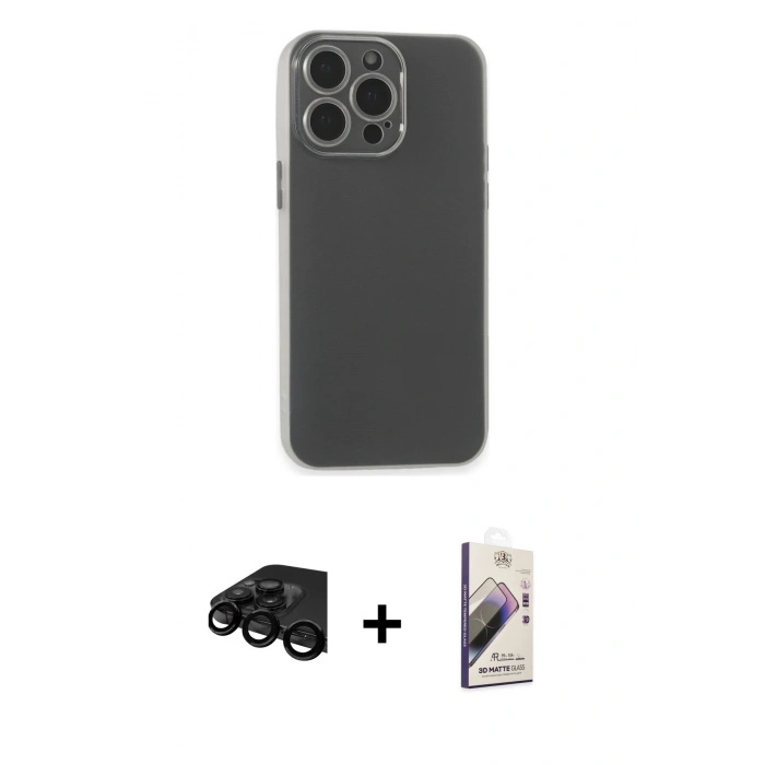 MARSİLYAN™- iPhone 15 Pro Kılıf Atlas Minimal Prime - Siyah Bilvis 3D Mat Cam Ekran Koruyucu + Raze Metal Kamera Lens - SH