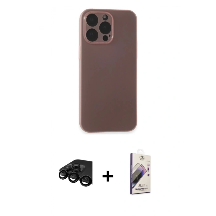 MARSİLYAN™- iPhone 15 Pro Kılıf Atlas Minimal Prime - Siyah Bilvis 3D Mat Cam Ekran Koruyucu + Raze Metal Kamera Lens - SH