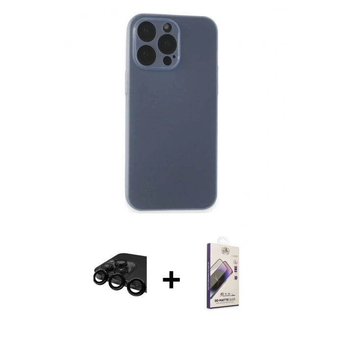 MARSİLYAN™- iPhone 15 Pro Kılıf Atlas Minimal Prime - Siyah Bilvis 3D Mat Cam Ekran Koruyucu + Raze Metal Kamera Lens - SH