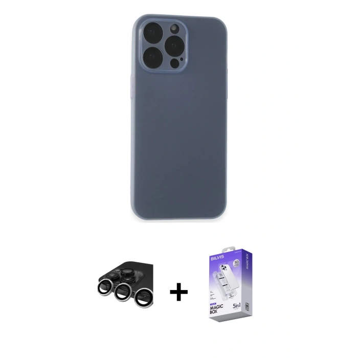 MARSİLYAN™- iPhone 15 Pro Kılıf Atlas Minimal Prime - Siyah Bilvis 5in1 3D Magic Cam Ekran Koruyucu + Raze Metal Kamera Lens - GS