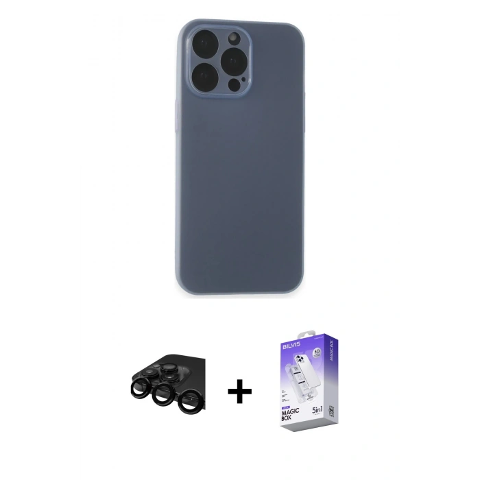 MARSİLYAN™- iPhone 15 Pro Kılıf Atlas Minimal Prime - Siyah Bilvis 5in1 3D Magic Cam Ekran Koruyucu + Raze Metal Kamera Lens - SH