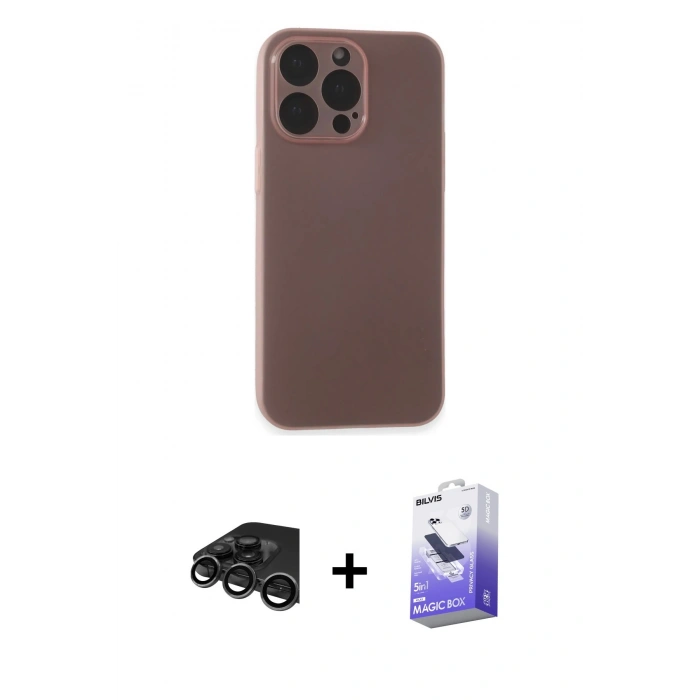 MARSİLYAN™- iPhone 15 Pro Kılıf Atlas Minimal Prime - Siyah Bilvis 5in1 5D Magic Hayalet Cam Ekran Koruyucu + Raze Metal Kamera Lens - TMGI
