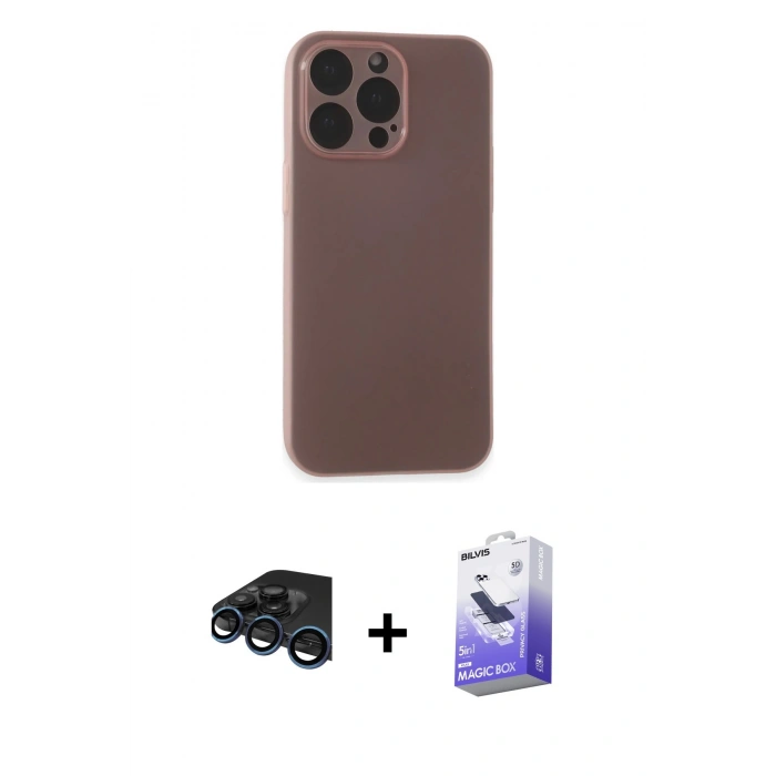 MARSİLYAN™- iPhone 15 Pro Kılıf Atlas Minimal Prime - Siyah Bilvis 5in1 5D Magic Hayalet Cam Ekran Koruyucu + Raze Metal Kamera Lens - LT